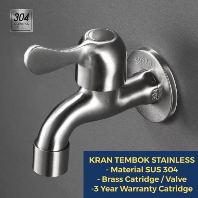 18B Kran Air Tembok Dinding Stainless 304 - Keran Air Bak Mandi 1/2&quot; 1/2 Inch