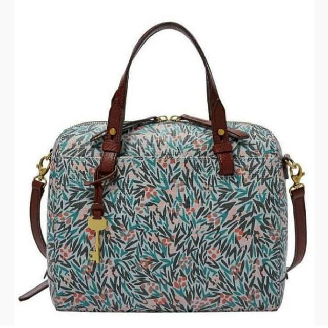 Fossil Rachel Satchel Blue Floral