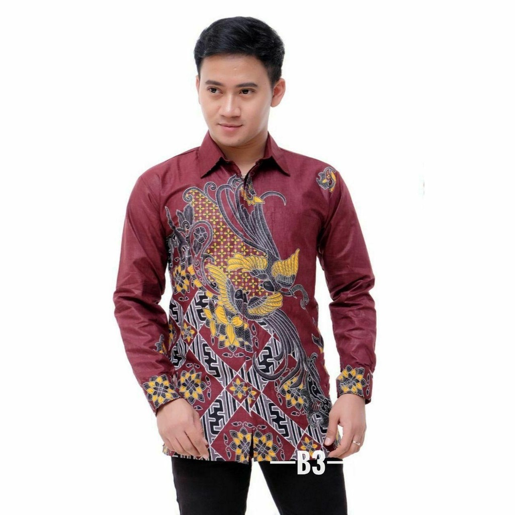 Batik Pria Lengan Panjang BATIK BERKAH HRB026 motif KERATONAN Kode 002 size M L XL XXL Reguler