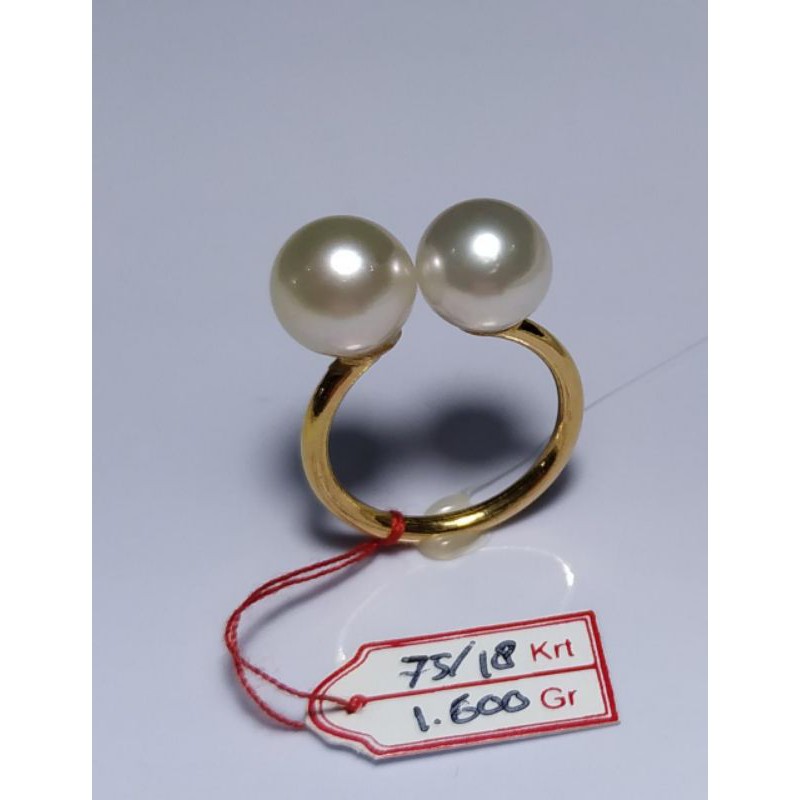 Cincin emas 18 karat mutiara air laut lombok asli bersertifikat