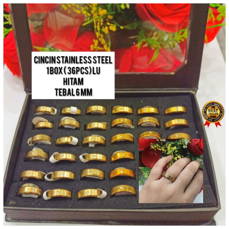 NEW GROSIR (1 BOX 36pcs ) CINCIN STEENLESS STEELSERIES WARNA GOLD