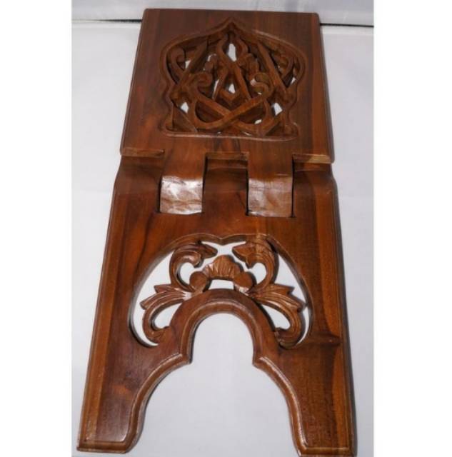TERMURAH! REKAL UKIR BESAR 42x20 cm BAHAN KAYU JATI - TATAKAN TEMPAT MEJA ALQURAN SOUVENIR CANTIK