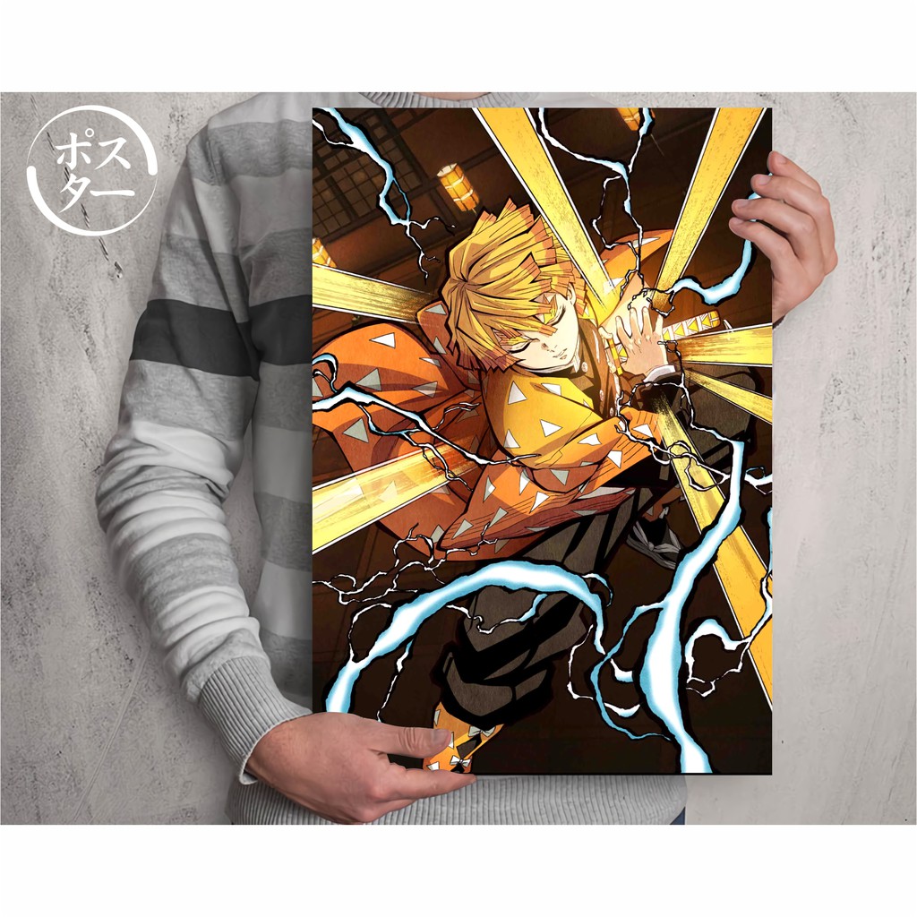 Koleksi Poster Anime Kimetsu no Yaiba - Demon Slayer B - Tanjiro Nezuko Zenitsu Inosuke - Size A3+-Zenitsu A