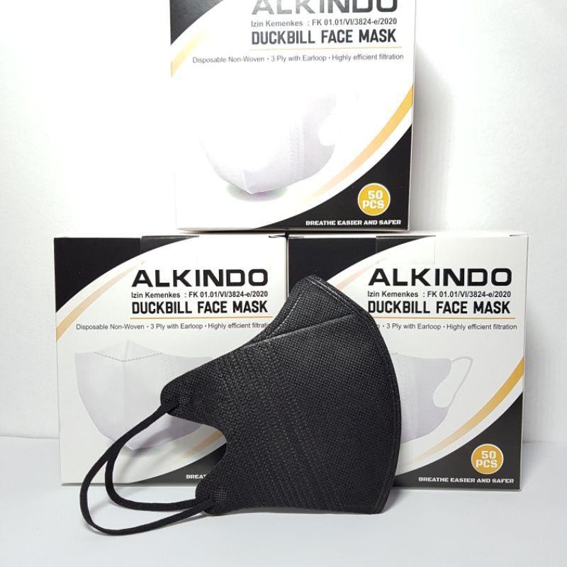 Masker Dukbill Alkindo 4ply warna hitam putih  isi 10pcs / masker dukbil