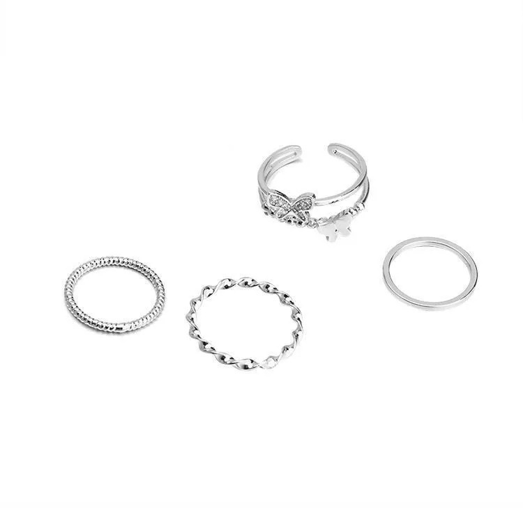 4pcs / Set Cincin Model Terbuka Adjustable Desain Kupu-Kupu Gaya Korea Untuk Wanita