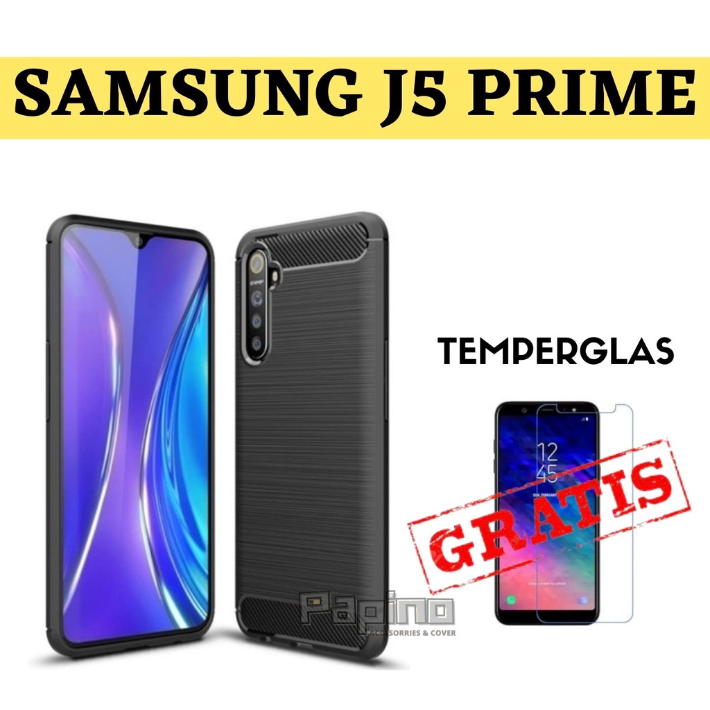 Case Carbon Ipaky Samsung J5 Prime + Gratis Temperglass