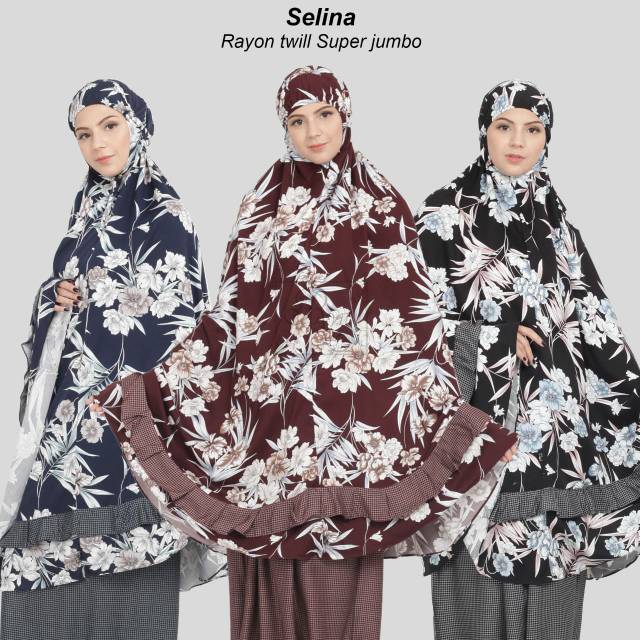 mukena rayon twill jumbo premium dewasa motif flower polos  batik adem halus murah santung selina