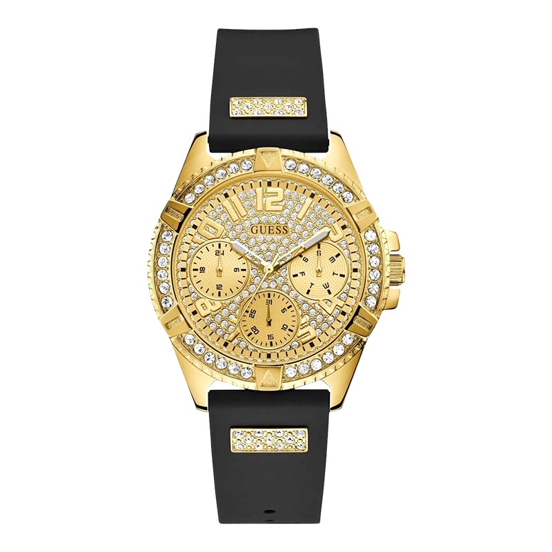 Jam Tangan Wanita Guess Frontier W1160L1 Lady Champagne Gold Dial Silicone Rubber Strap