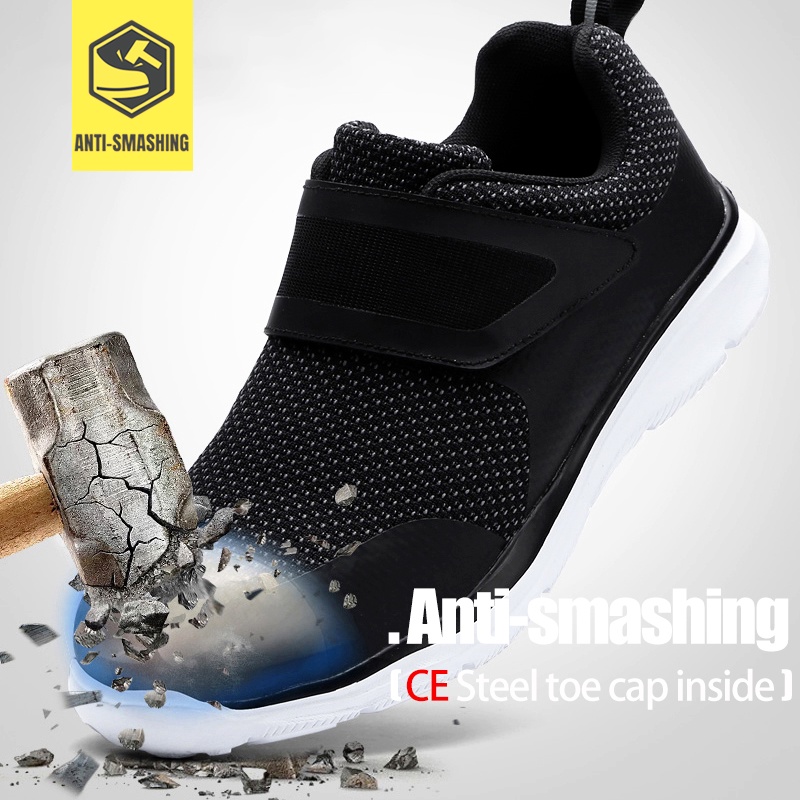 LARNMERN Pria Sepatu Safety Steel Toe Konstruksi Alas Kaki Pelindung Ringan 3D Tahan Guncangan Kerja Sepatu Sneaker untuk Pria