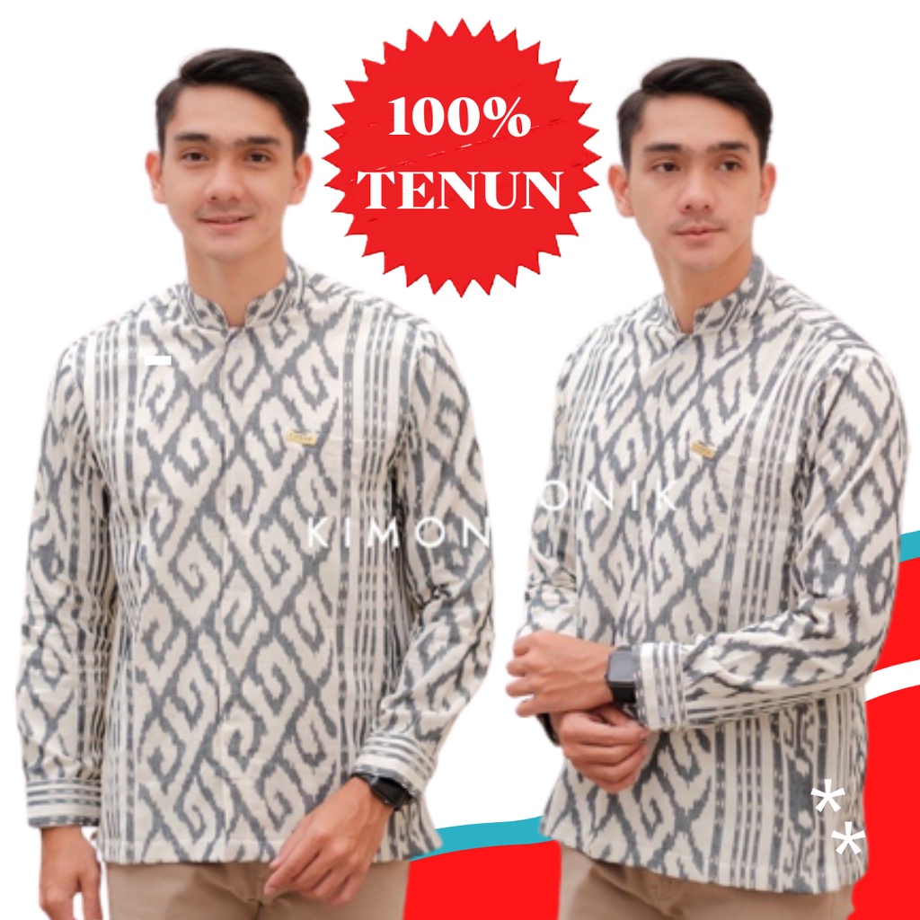 Kemeja Kerja Kantor Pria Lengan Panjang Tenun Etnik Troso Jepara