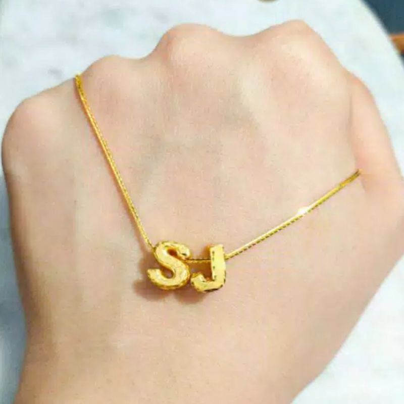 Kalung Inisial Nama Couple Jewellery Hadiah Pacar Cantik Neckalce Name Gold Emas asli