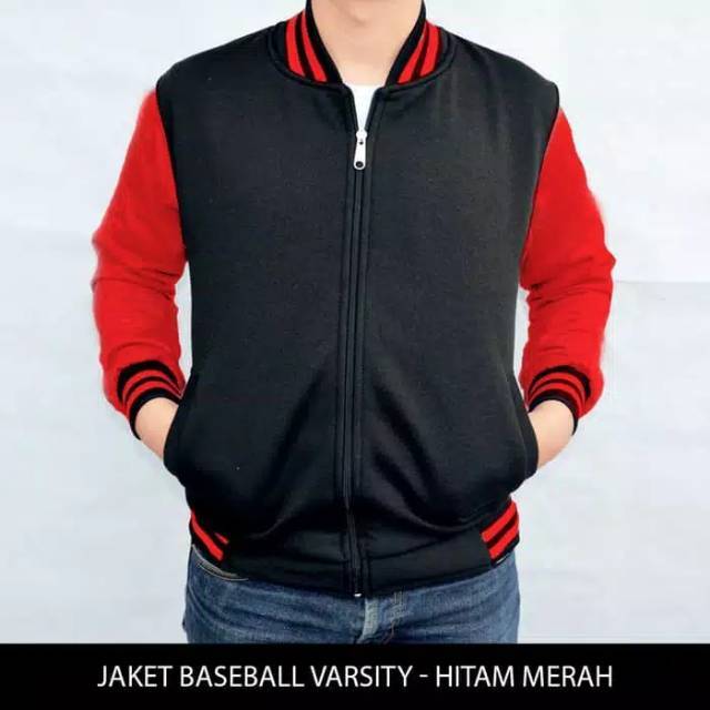 Jaket Baseball Polos Resleting Bahan Tebal Pria Wanita