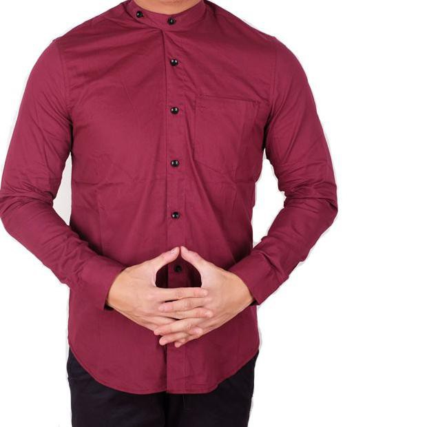 Baju Koko pria Kemeja koko maroon panjang slimfit / baju kemeja pria lengan panjang maroon kerah