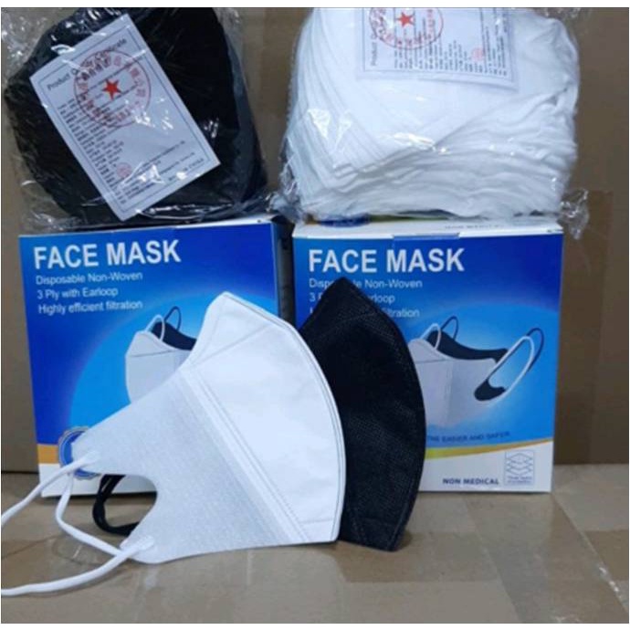 Masker duckbil hitam atau putih import 3ply isi 50pcs