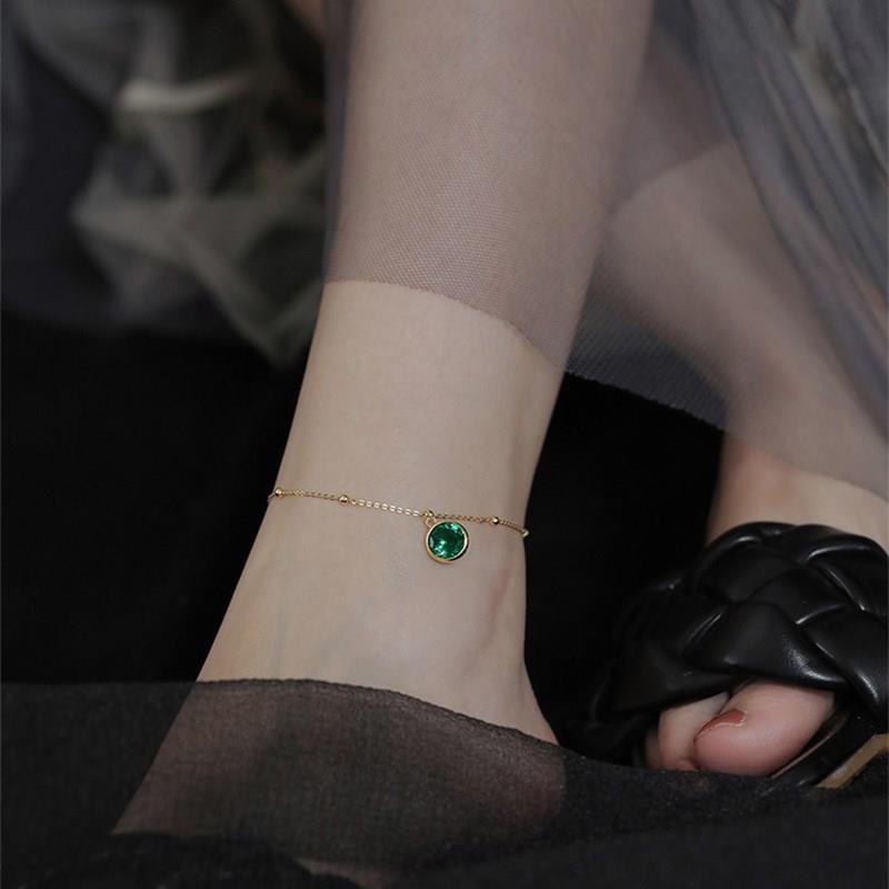 Gelang kaki nori bentol zircon hijau bulat titanium korea anti karat - ercassia