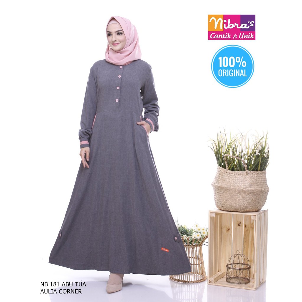 Untuk Acara Formal Gamis Nibras NB 181 Abu Tua ORIGINAL Gamis Wanita Terbaru