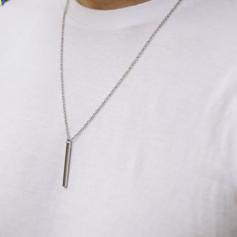 Kalung Liontin Bentuk Persegi Panjang Bahan Stainless Steel Gaya Klasik Untuk Pria Dan Wanita