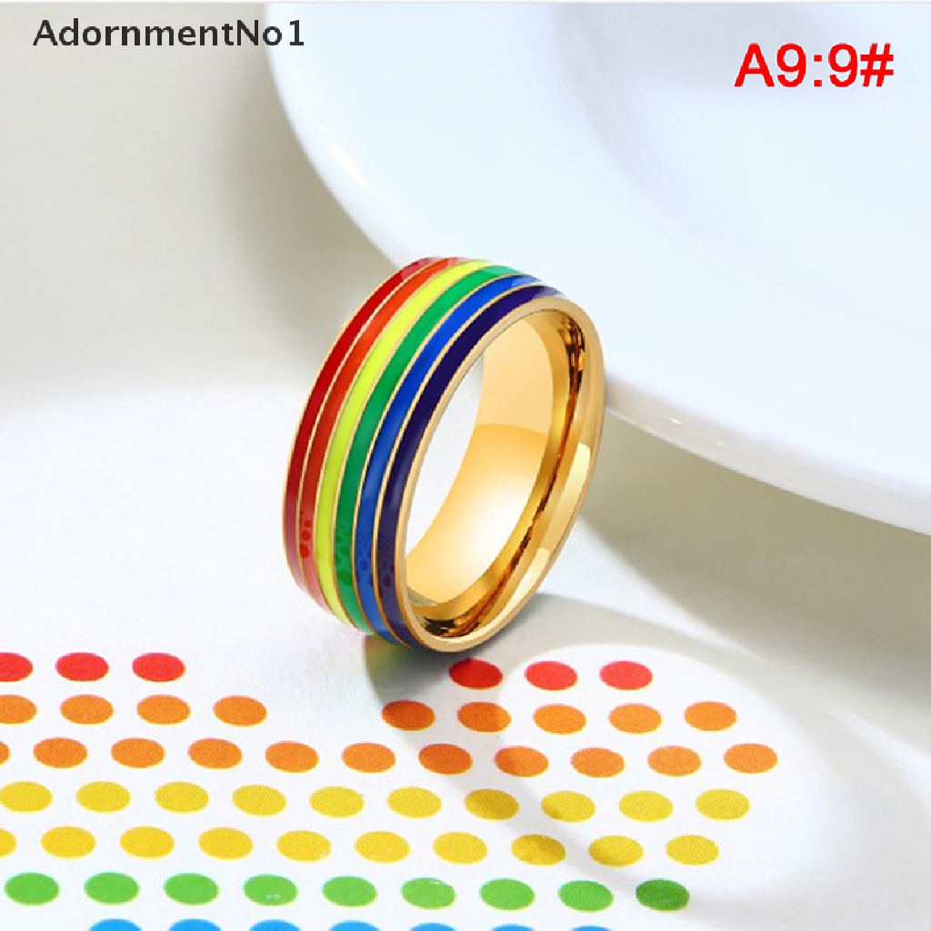 (AdornmentNo1) Cincin LGBT Bahan Stainless Steel Warna Pelangi