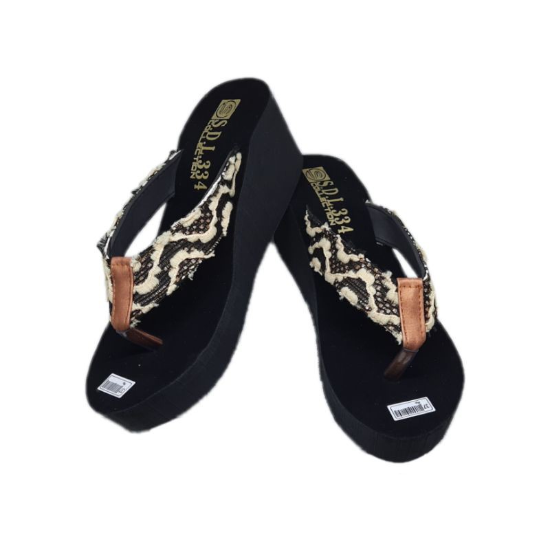 sandal wanita wedges spon Jala Loreng