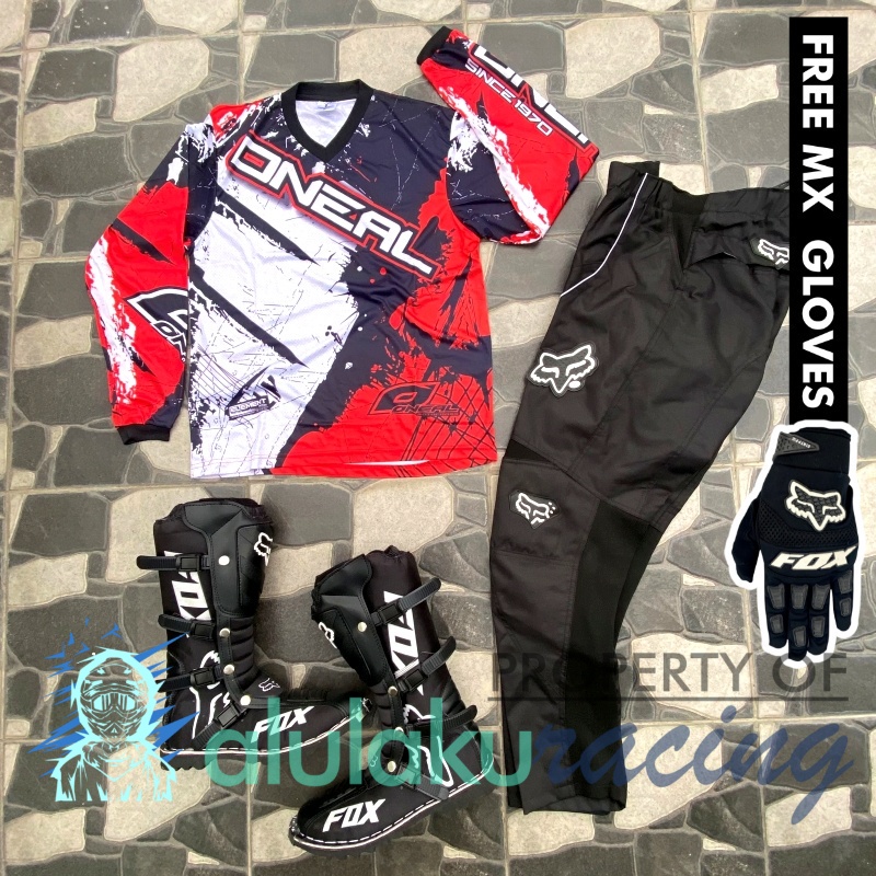 Jersey, Celana, Sarung Tangan &amp; Sepatu Fullprint with Protectors Fullset MX Trail Motocross - Paket Bundling ONCTFG010101-F41