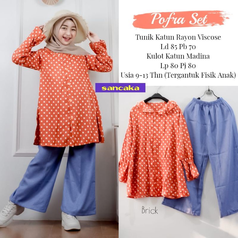 Pofra Tunik Set Setelan Stelan Anak Remaja 9-13 Tahun Katun Madina Rayon Viscose Perempuan Lengan Pa