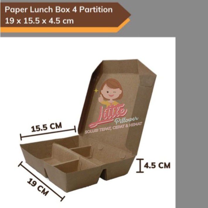 (ISI 50Pcs)Paper Lunch sekat 4 COKLAT/lunch box paper sekat partisi