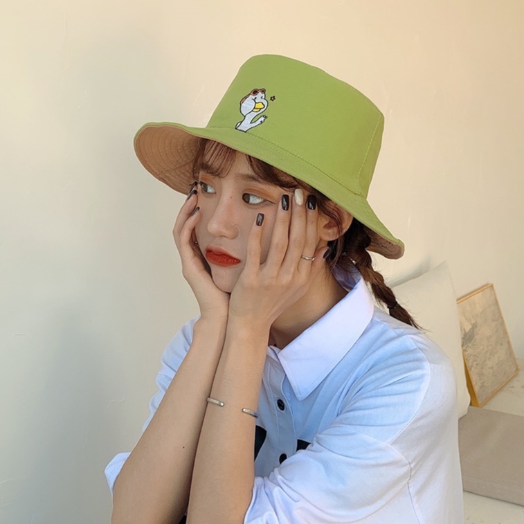 Fashion Cotton topi mancing Double-sided Bucket Hat Women Outdoor Sunscreen Simple Cute Fisherman's Hat