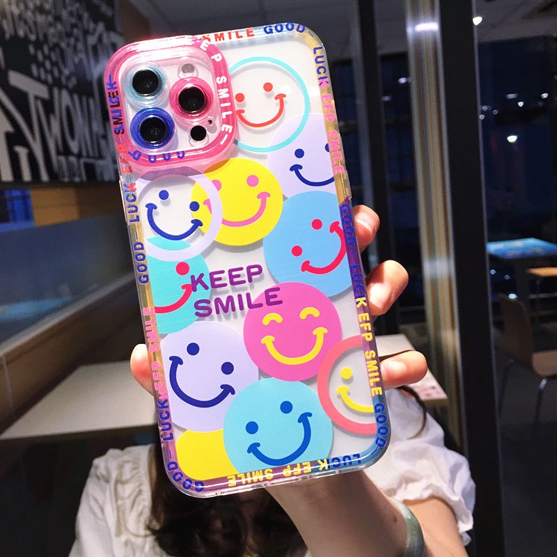 Casing Belakang Pola Bunga + Smiley Face Warna Acak Untuk Iphone