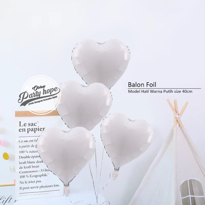 balon foil hati PUTIH / balon bentuk hati / balon foil love hati putih