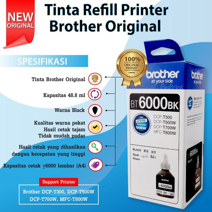 PAKET CMYK Tinta Brother BT6000bk BT5000C BT5000M BT5000Y Original Refill Printer T300 T500 T700