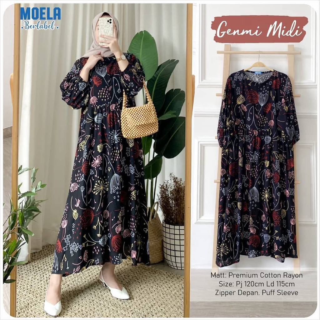 Genmi Midi Dress Rayon Viscouse Motif Terbaru