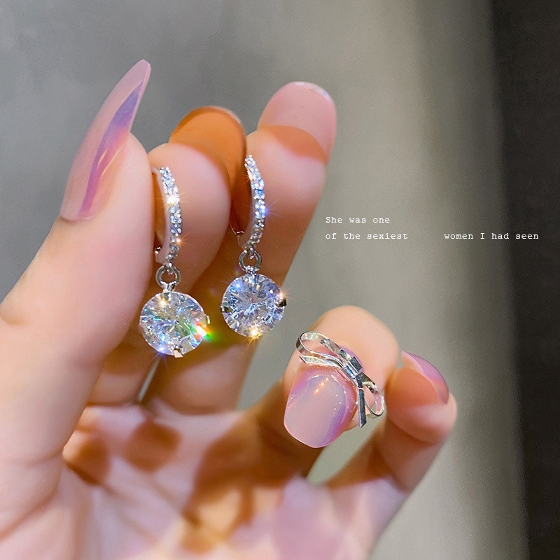 Zomi Anting Tusuk Gantung Temperament Hias Zircon Gaya Korea / Simple Untuk Wanita