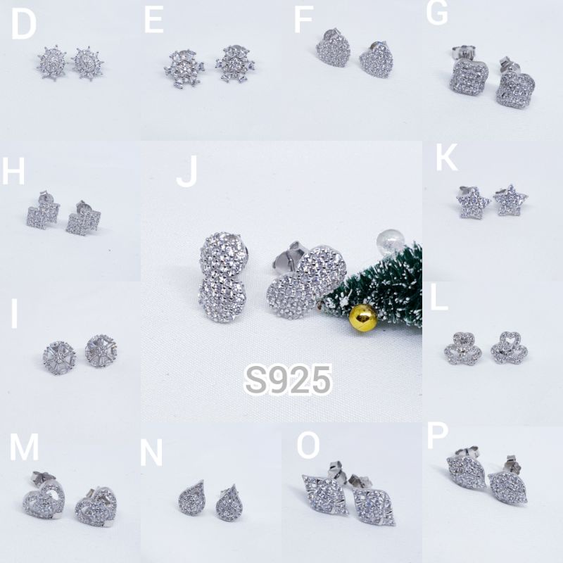 Giwang silver asli 925 mata zircon lapis mas putih