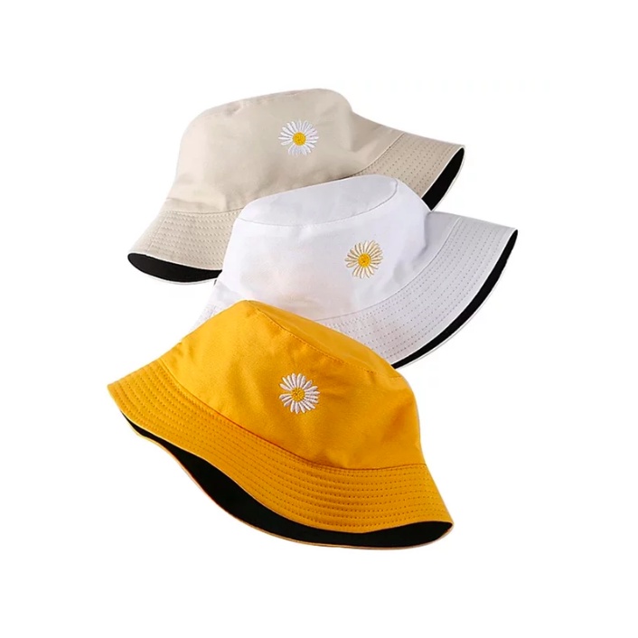 Bucket Hat Motif Bordir Bunga Daisy Bahan Cotton Drill Remaja Dewasa