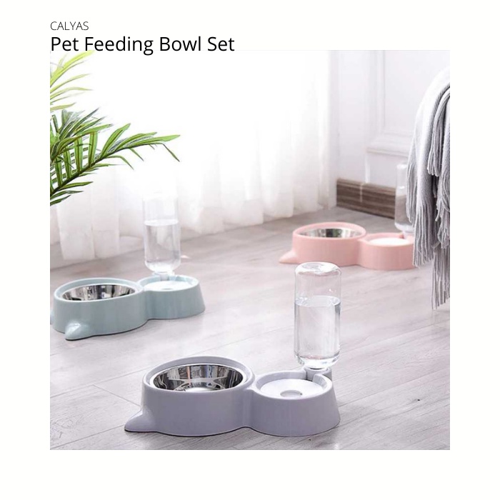 Tempat Makan dan Minum Kucing Anjing Pet Food Dispenser Set Stainless Steel