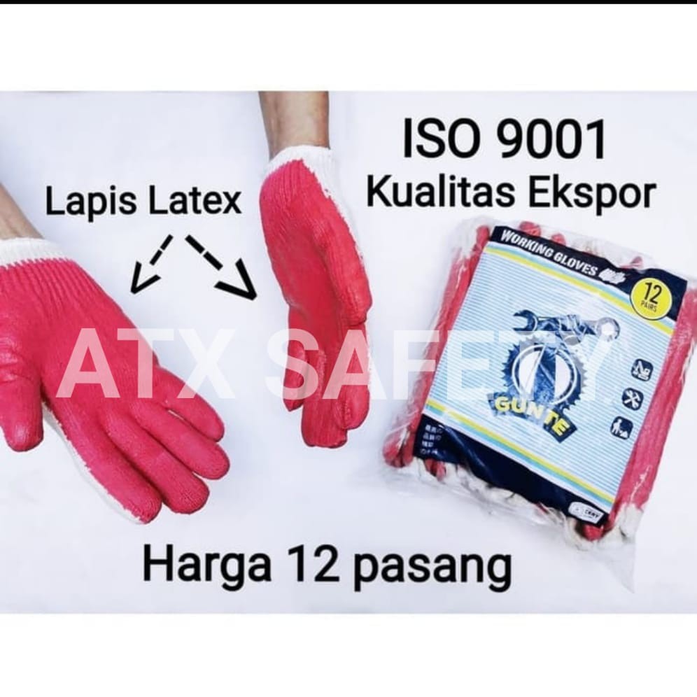 Sarung Tangan Kerja Safety Industri Benang Kain Dipping Karet Antislip Gunte