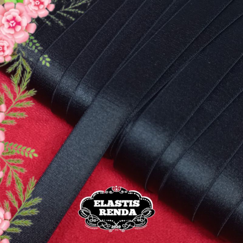 (Harga Per Meter) Tali Bra Hitam Motif Polos Lebar 1,8cm
