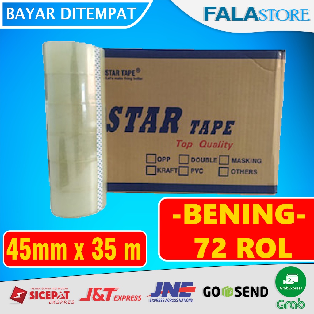 

Solasi Isolasi Solatip Solatif Lakban Bening Coklat Fragile Star Tape Kuat 4,5cm x 35m 1 Dus Isi 72 Pcs