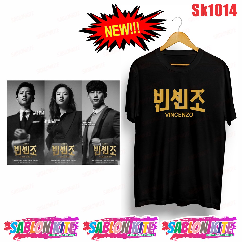 MURAH!!! KAOS DRAKOR TULISAN KOREA VINCENZO SK1014 ADA 8 WARNA UNISEX COMBED 30S