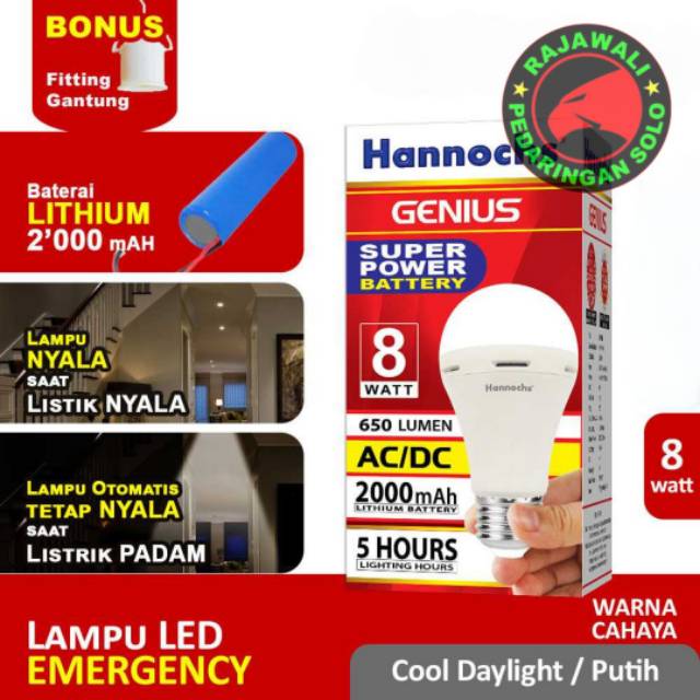 LAMPU LED HANNOCHS GENIUS 8W - LAMPU DARURAT LAMPU AJAIB