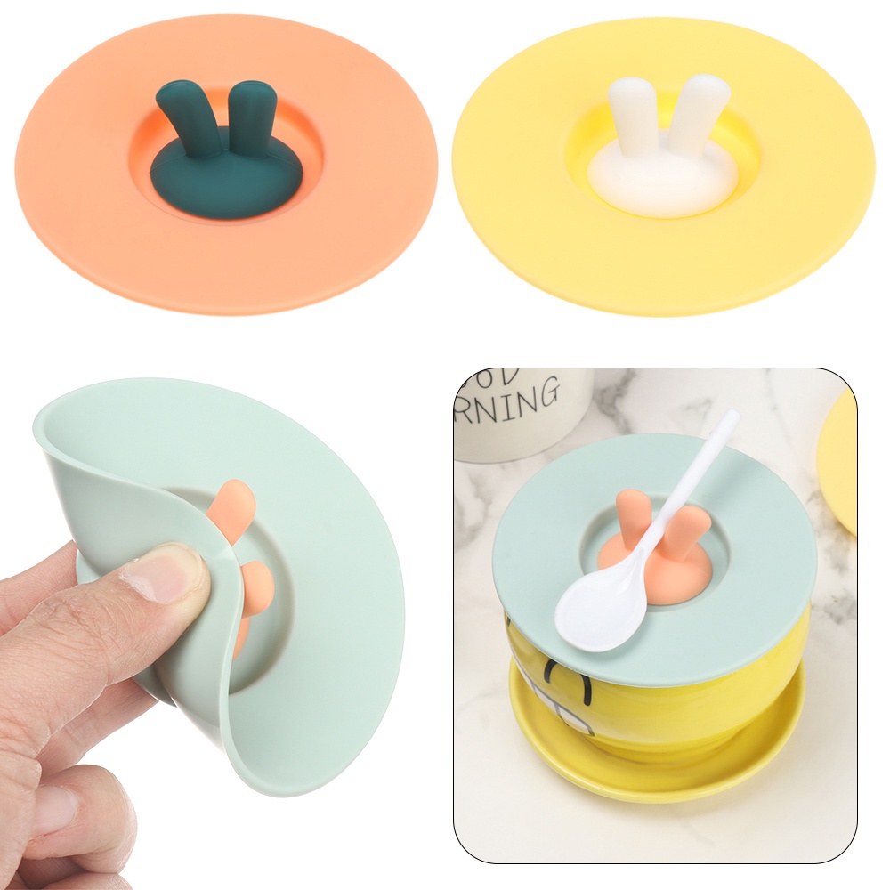 SUYOU Durable Cup Cover Non-toxic Sealed Cover Suction Lid Heat Preservation Reusable Coffee Mug Rabbit Ears Anti-Scalding/Multicolor