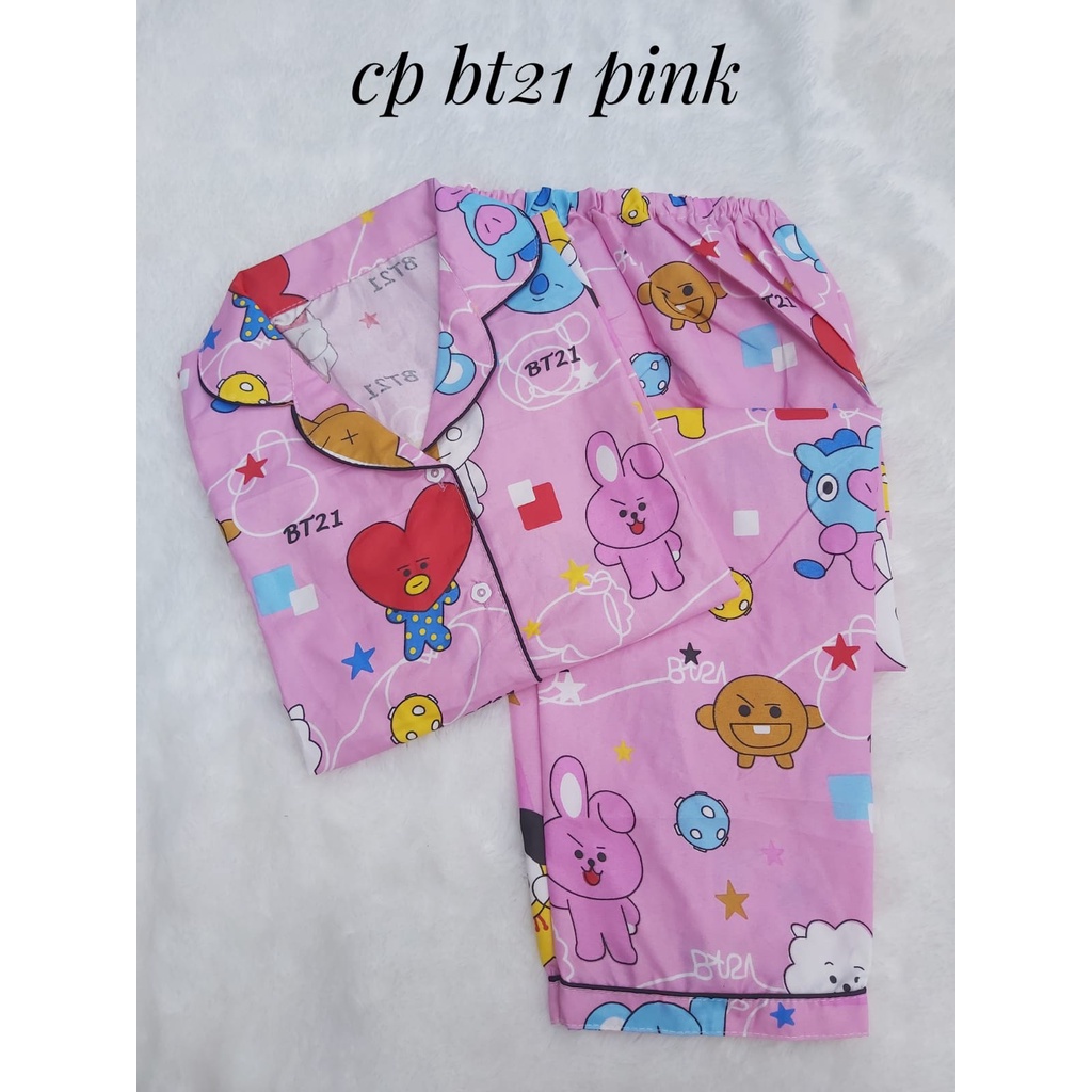 BJ - PIYAMA CP WANITA KARAKTER - Motif Karakter Kartun - Baju Tidur Wanita Murah Lengan Pendek-BT21 Pink