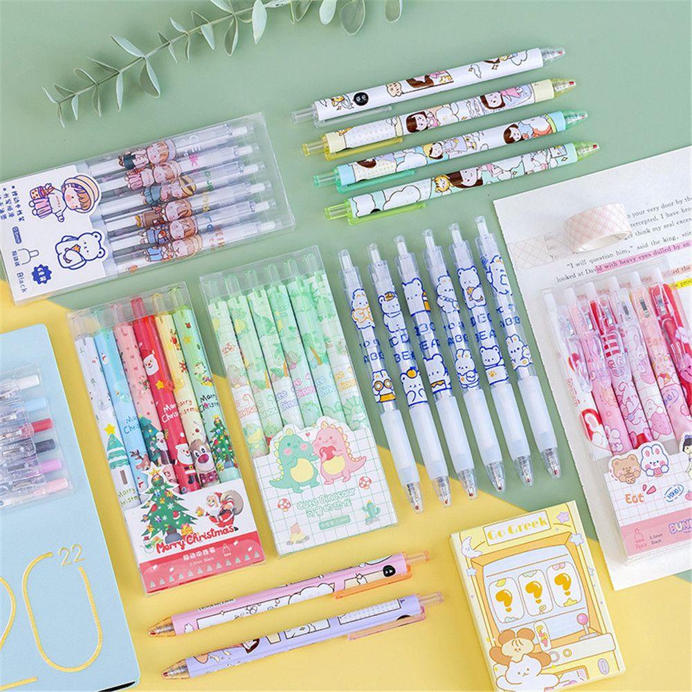 Nanas 6Pcs/Set Gel Pen Hadiah Perlengkapan Menulis Sekolah Siswa Cepat Kering Hitam