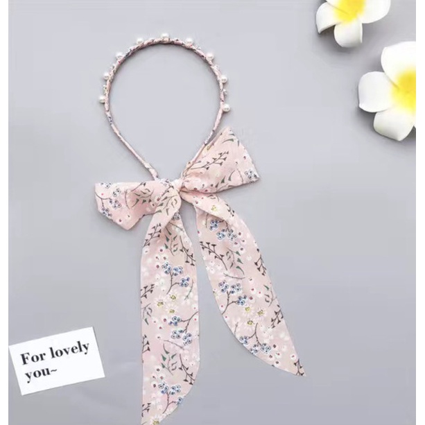 Bando Bandana Korea Wanita / Headband Ikat Pita Bunga Mutiara Goh