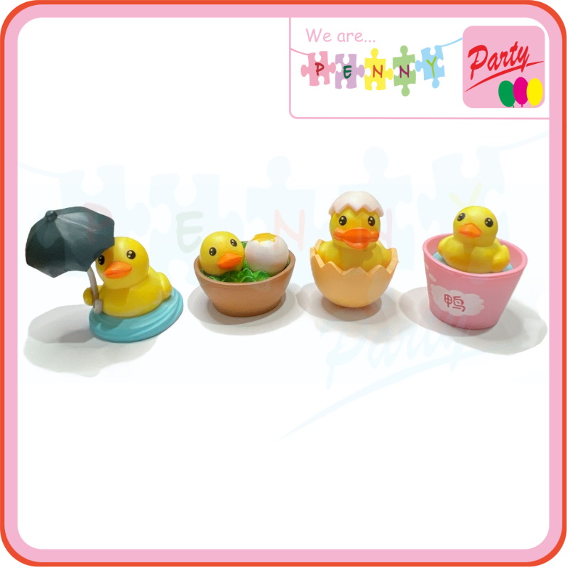 Hiasan Mainan Boneka Bebek / Duck Pak Isi 4pcs Kualitas Halus/Bagus Dekorasi Kue Tart Tumpeng Maket 