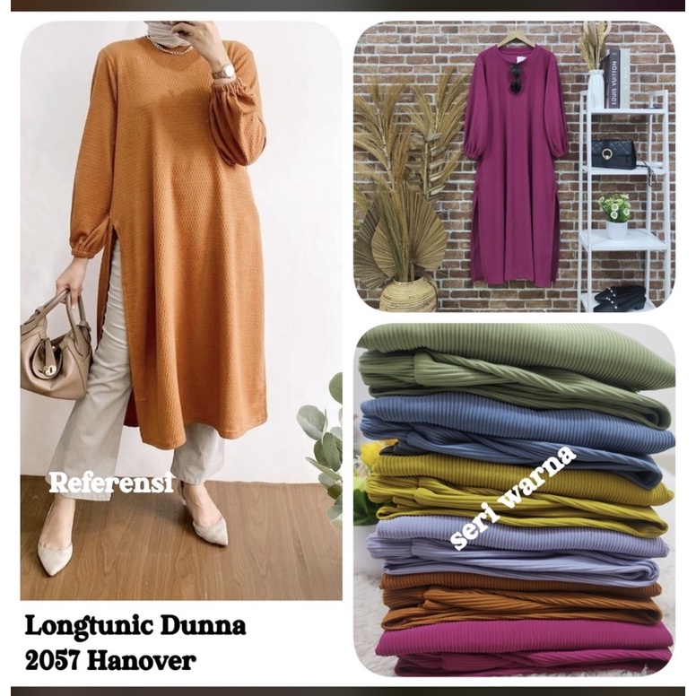 long tunik midi wanita bahan hanover merk clarke