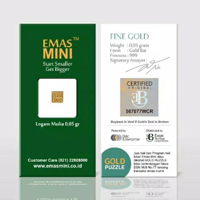 Emas Mini 0,05 gram (EM005) Minigold emasmini logam mulia 24Karat + kwitansi resmi