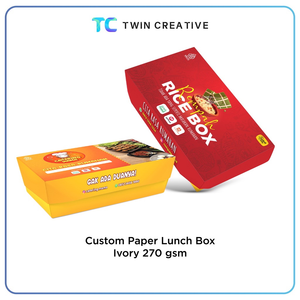 Custom Print Paper Lunch Box Kemasan Kotak Makanan - Packaging Food Pail Rice Box Ivory 270 gsm