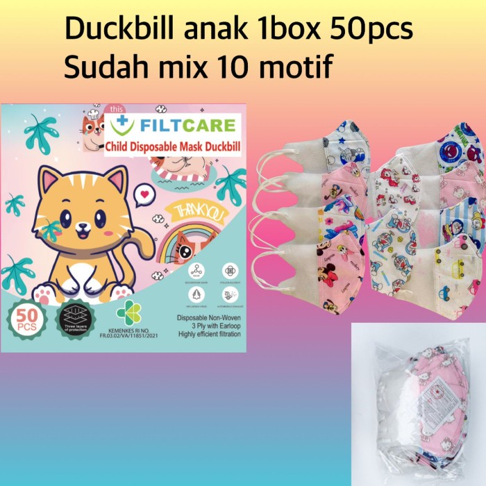 masker duckbill anak 3D 3ply 3 Ply Duck Bill Earloop Kids isi 50 Pcs