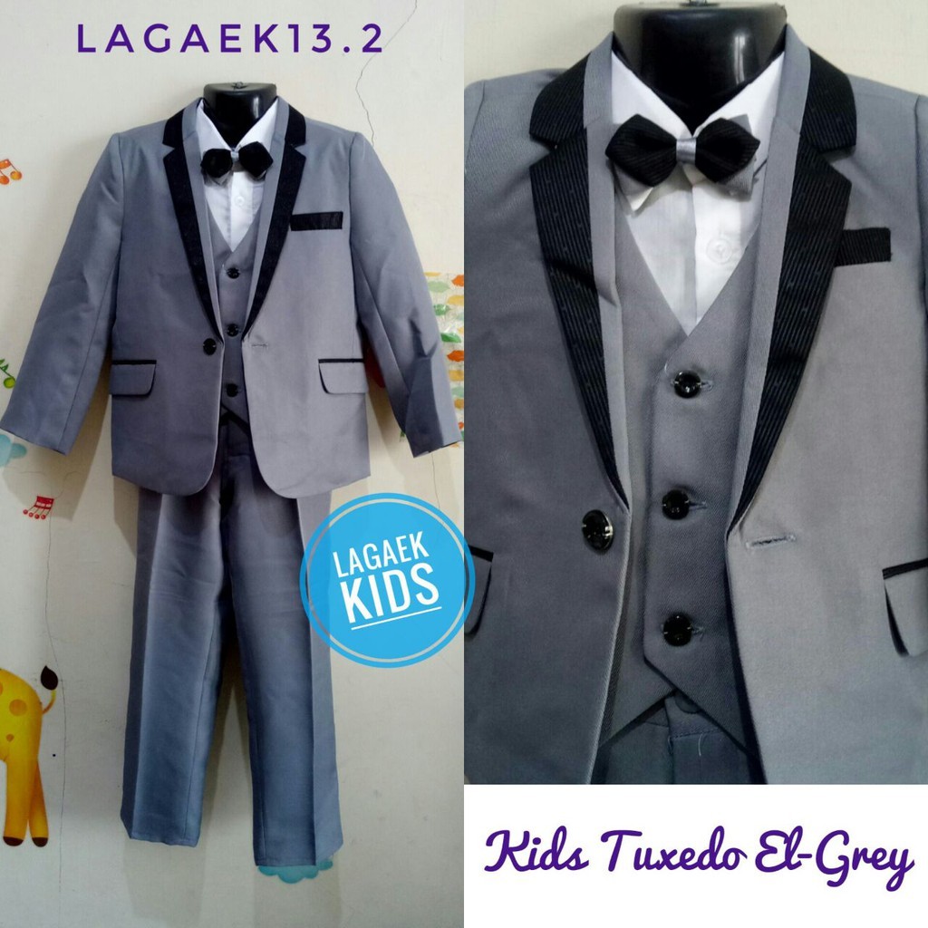 Setelan Jas Anak Laki Premium ABU 8in1 Usia 1 2 Tahun - Setelan Pesta Jas Anak COWOK Dasi Kupu Tuxedo Suits